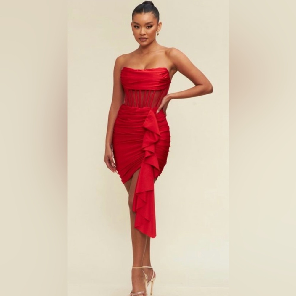 Red ruched dress